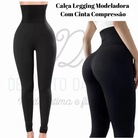 Calça Legging Modeladora Com Cinta Alta Compressão Fitness