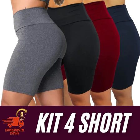 Kit 4 Bermuda Feminina Academia Suplex Cós Alto Conforto
